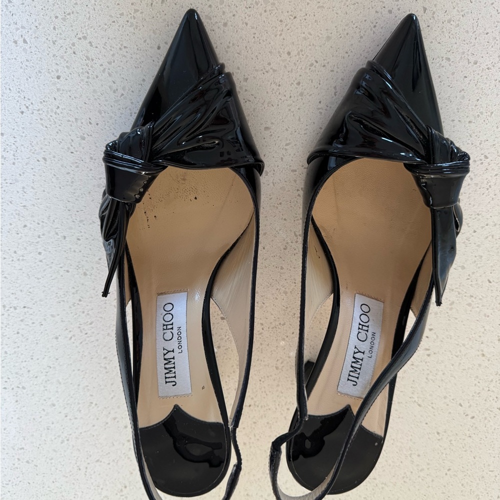Jimmy Choo Black Patent Elinor Slingback Heels - Picture 6 of 6